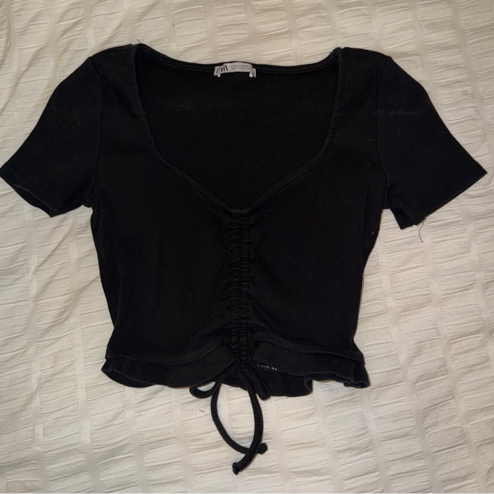 Zara Black Ruched Crop Top